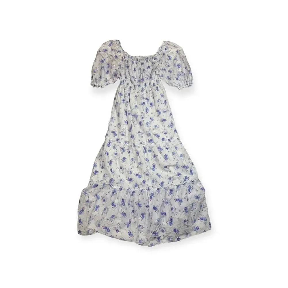 Love Shack fancy women's small white floral maxi dress tiered target purple doen - Picture 3 of 13